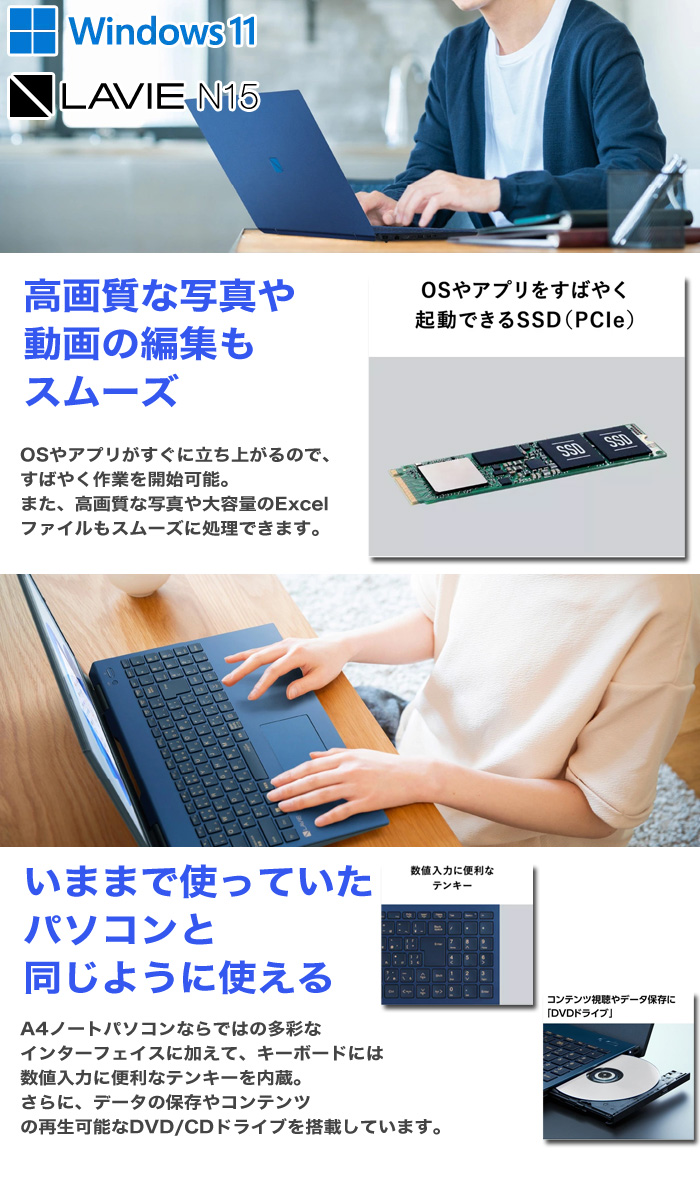 NEC PC-N1555GAL-Y ノートPC LAVIE N15 ネービーブルー PCN1555GALY